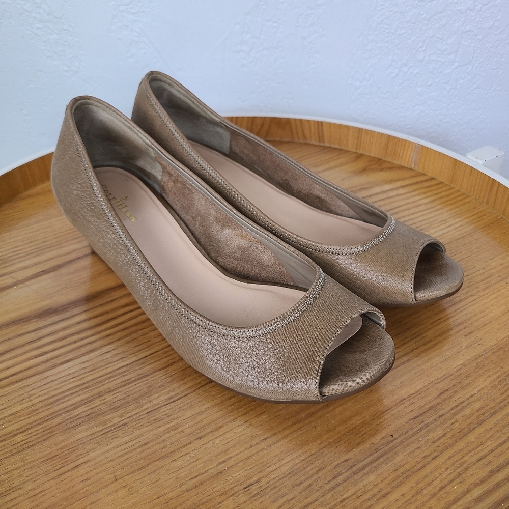 Cole Haan Tan Leather Nike Air Peep Toe Wedges